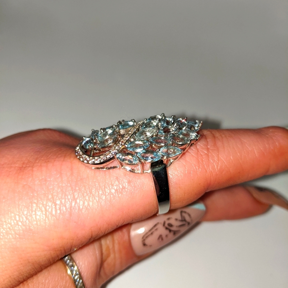 Aquamarine Gemstone Ring Sterling Silver - Picture 6 of 10